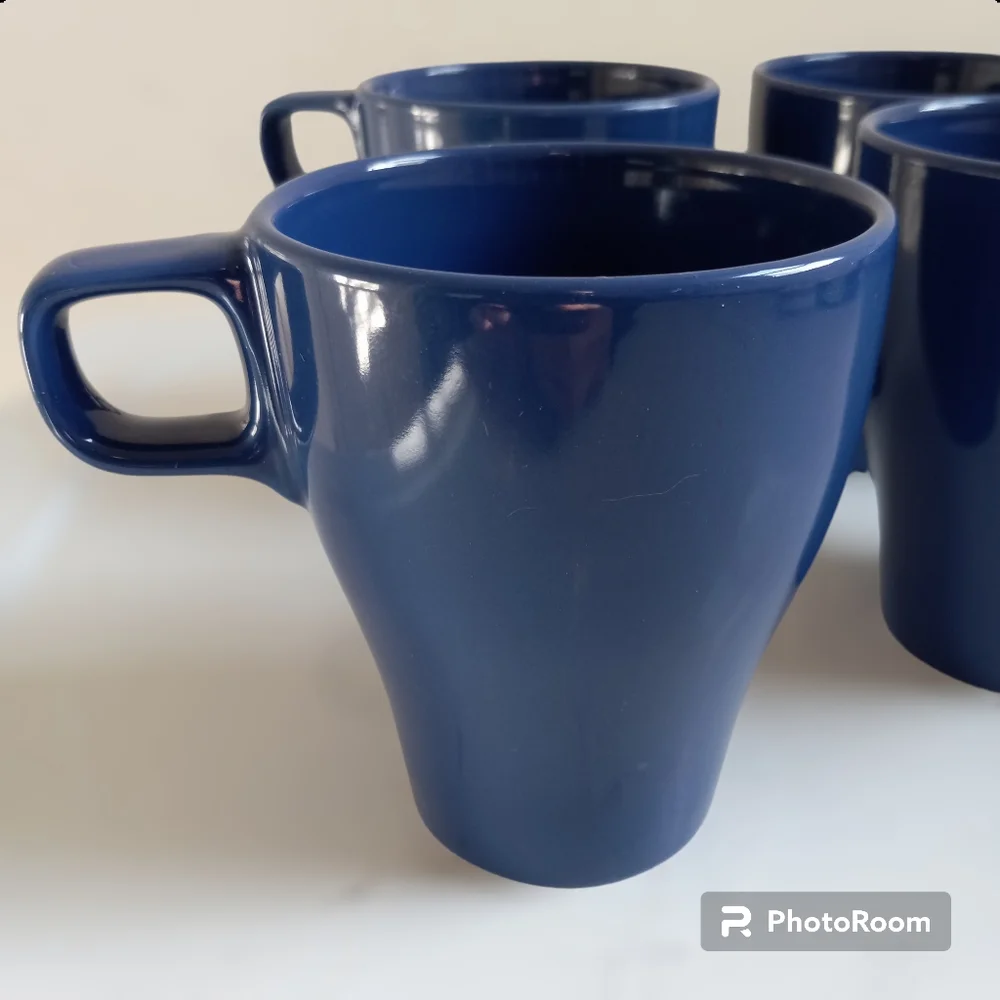 IKEA Fargrik Stackable Coffee Tea Mugs Stoneware Blue Set of 4